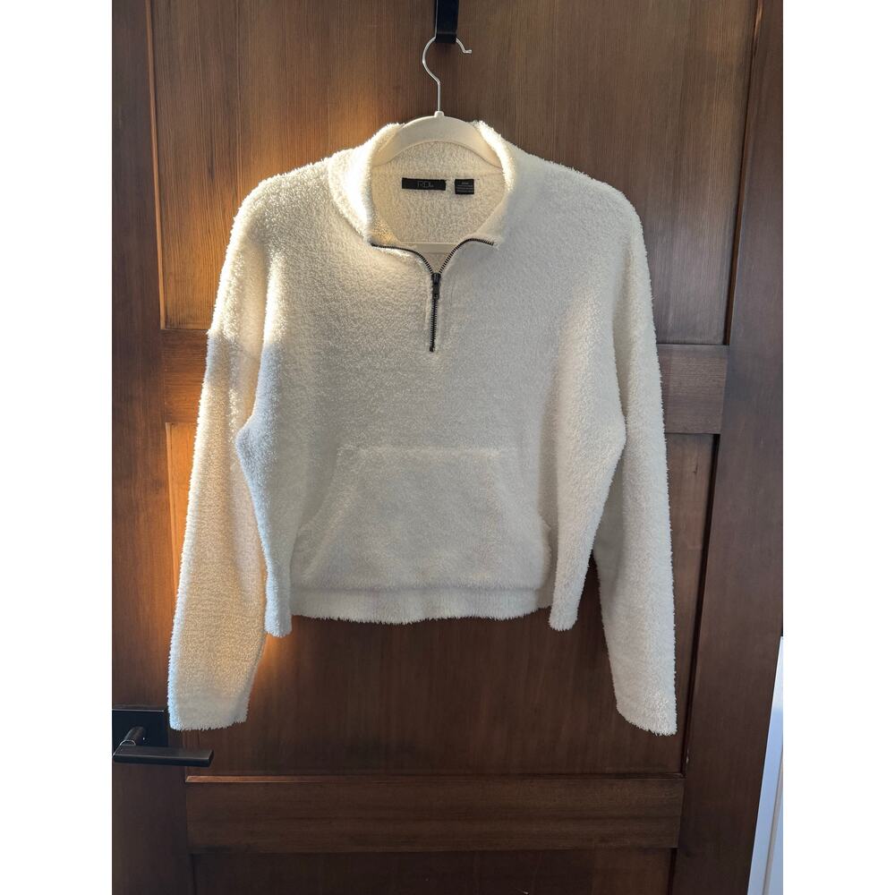 RDI Women's Cropped Sweatshirt Quarter-Zip White Fluffy‎ Soft Size Small